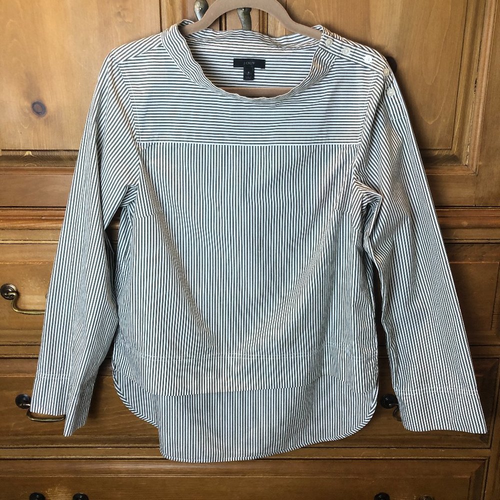 J. Crew Army Green and White Striped Blouse